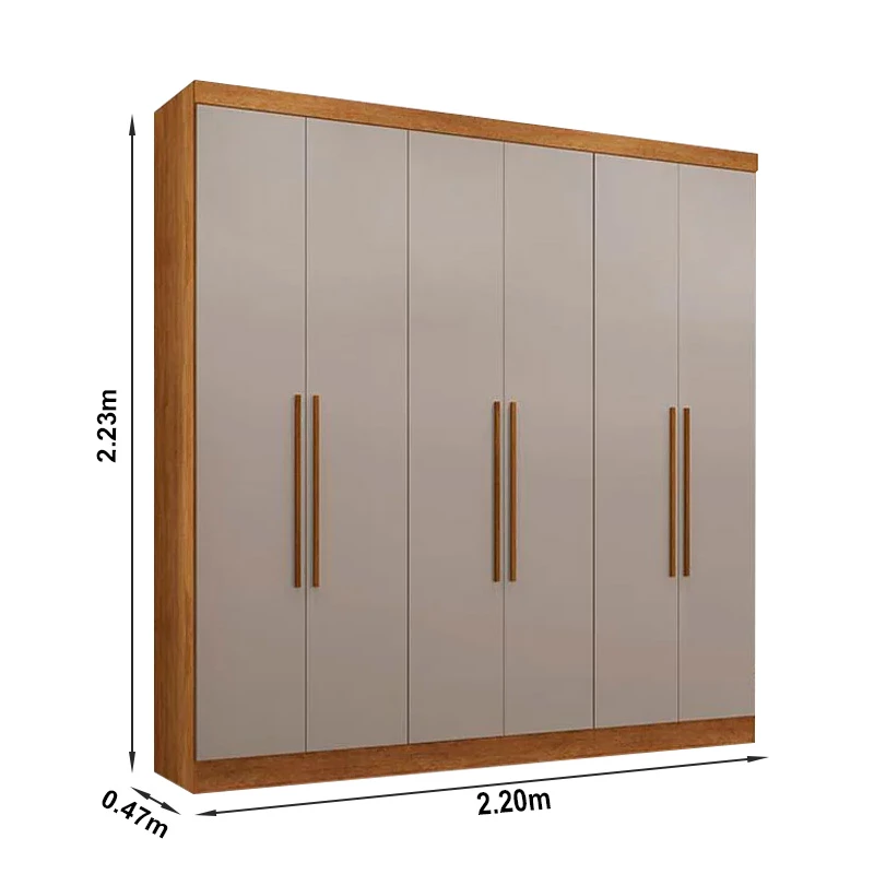 Roupeiro Coliseu 6 Portas 4 Gavetas larg. 2.20m Cinamomo/Off White Sallêto - Imagem 3