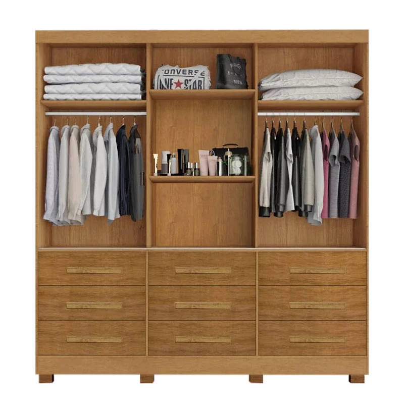 Roupeiro Athenas C/Espelho 3 Portas 9 Gavetas Nature Larg. 1.80m C/Pés Bianchi - Imagem 4