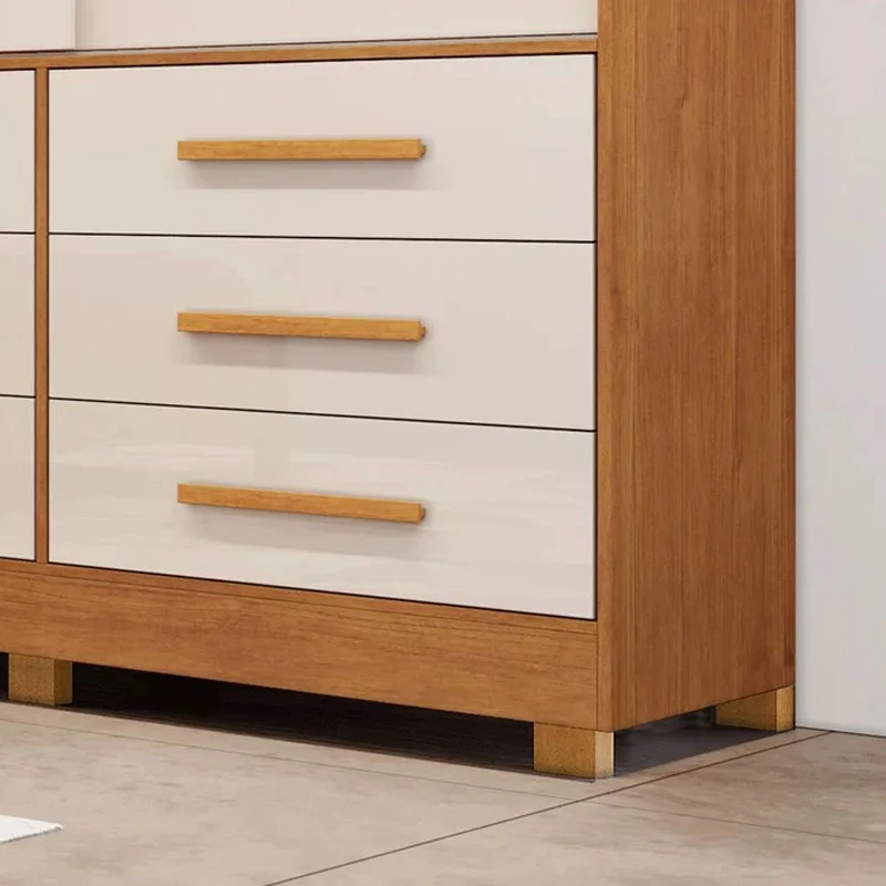 Roupeiro Athenas C/Espelho 3 Portas 9 Gavetas Nature/Off White Larg. 1.80m C/Pés Bianchi - Imagem 3