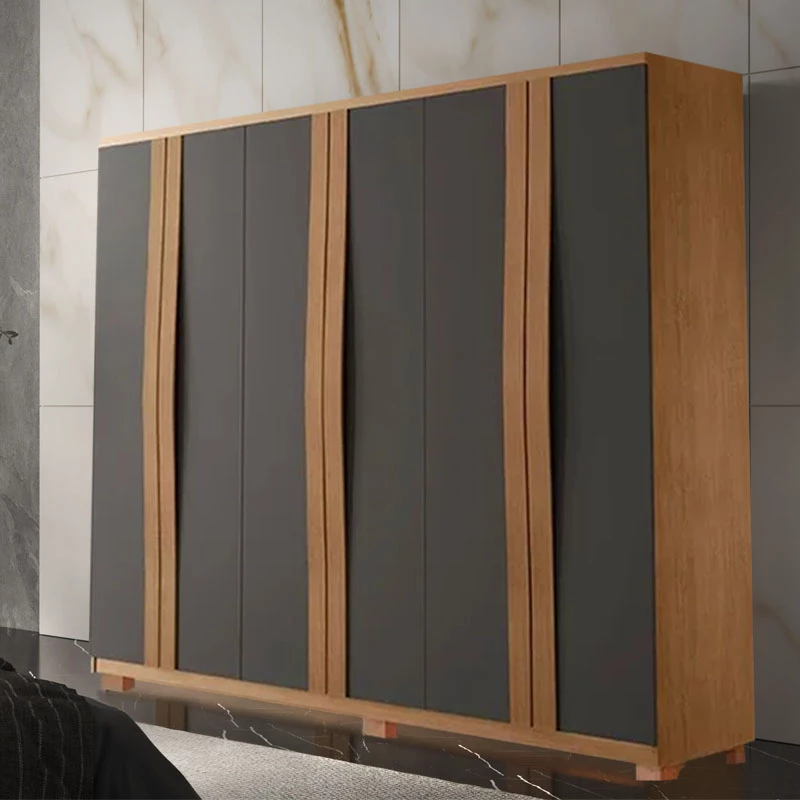 Roupeiro Grécia 6 Portas 100% MDF c/Pés Larg. 1.80m Nature/Grafite Rufato - Imagem 2