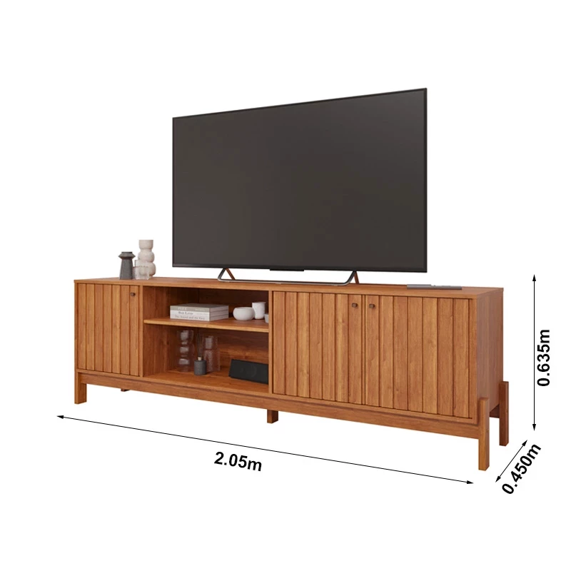 Painel Maragogi Ripado 100% MDF Larg. 2.30m Cinamomo + Rack Bancada Holanda Ripado 100% MDF larg. 2.05m Cinamomo Permobi - Imagem 5