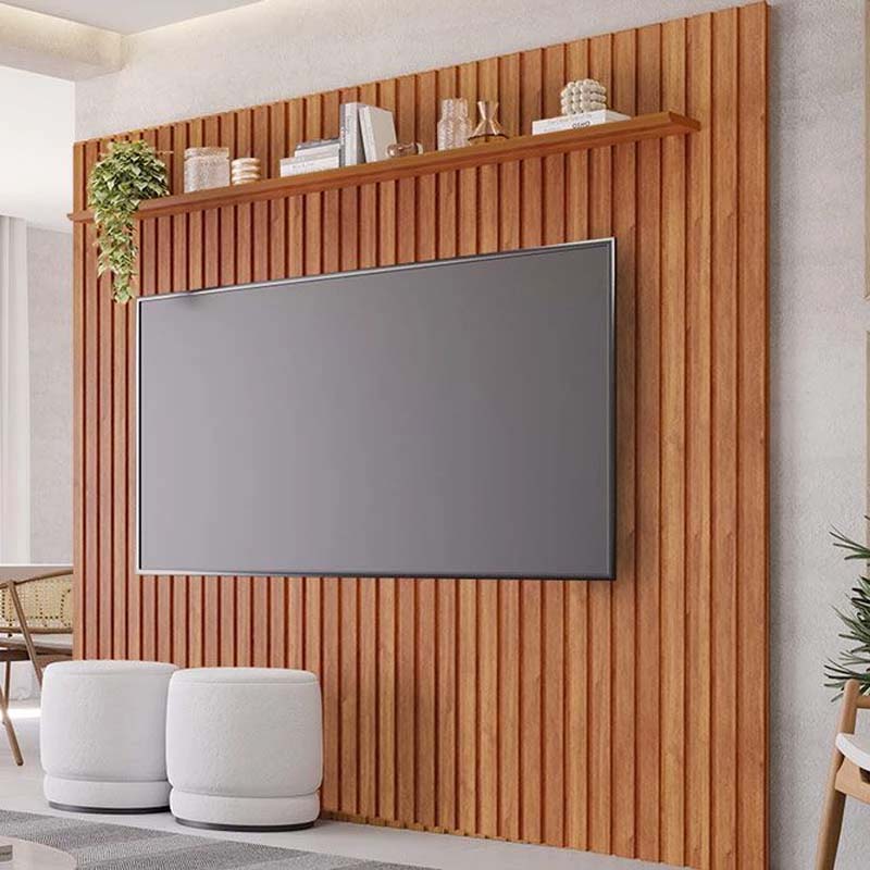 Painel Maragogi Ripado 100% MDF Larg. 2.30m Cinamomo + Rack Bancada Holanda Ripado 100% MDF larg. 2.05m Sálvia/Cinamomo - Imagem 2