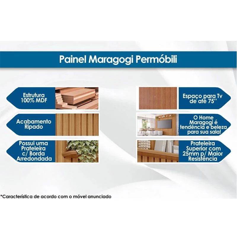 Painel Maragogi Ripado 100% MDF Larg. 2.30m Cinamomo + Rack Bancada Holanda Ripado 100% MDF larg. 2.05m Sálvia/Cinamomo - Imagem 6