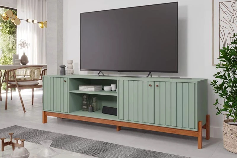 Painel Maragogi Ripado 100% MDF Larg. 2.30m Cinamomo + Rack Bancada Holanda Ripado 100% MDF larg. 2.05m Sálvia/Cinamomo - Imagem 3