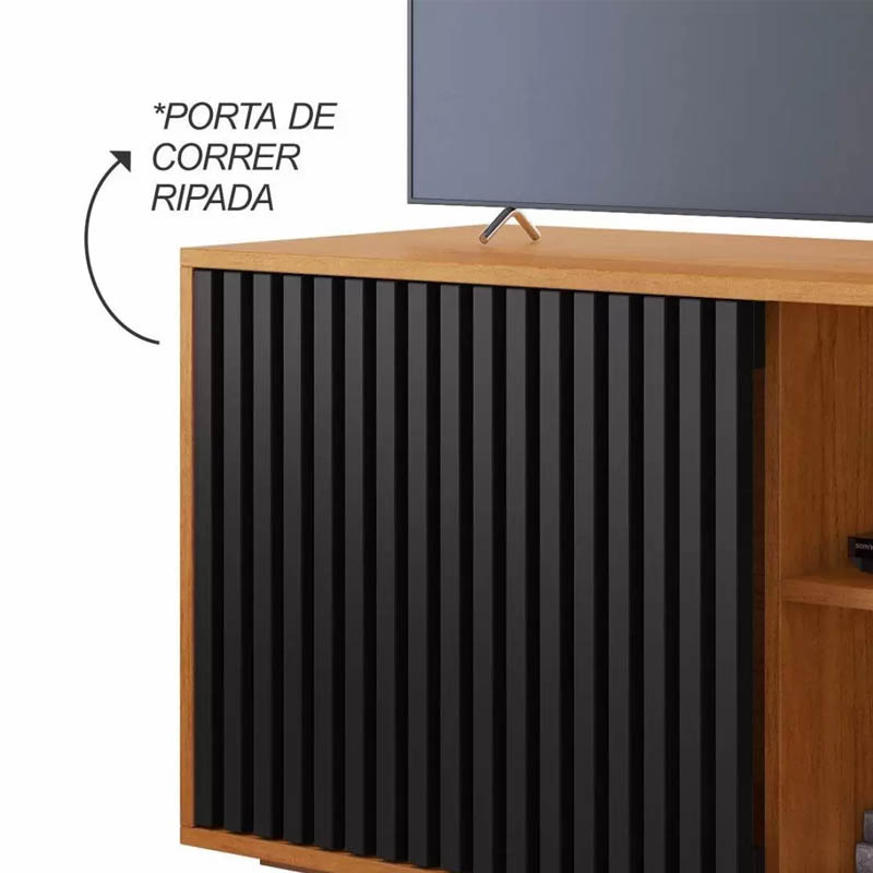 Rack Bancada Carinho Ripado Larg. 1.09m Cinamomo/Preto JCM - Imagem 4