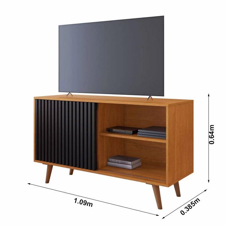 Rack Bancada Carinho Ripado Larg. 1.09m Cinamomo/Preto JCM - Imagem 5