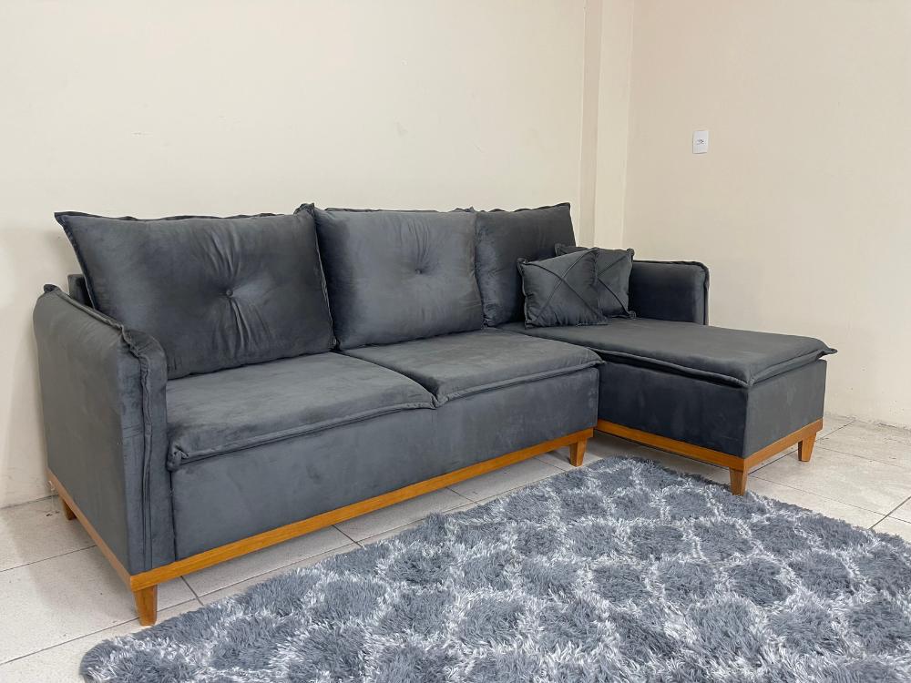 Sofá de Canto Orlando Cinza Veludo