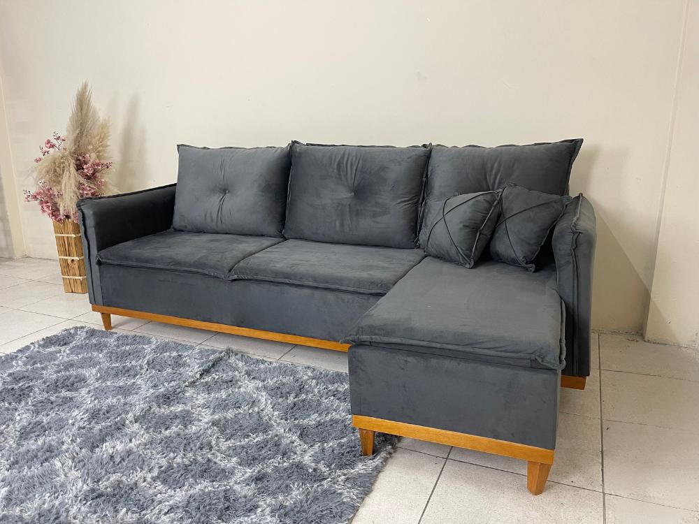 Sofá de Canto Orlando Cinza Veludo - Imagem 2