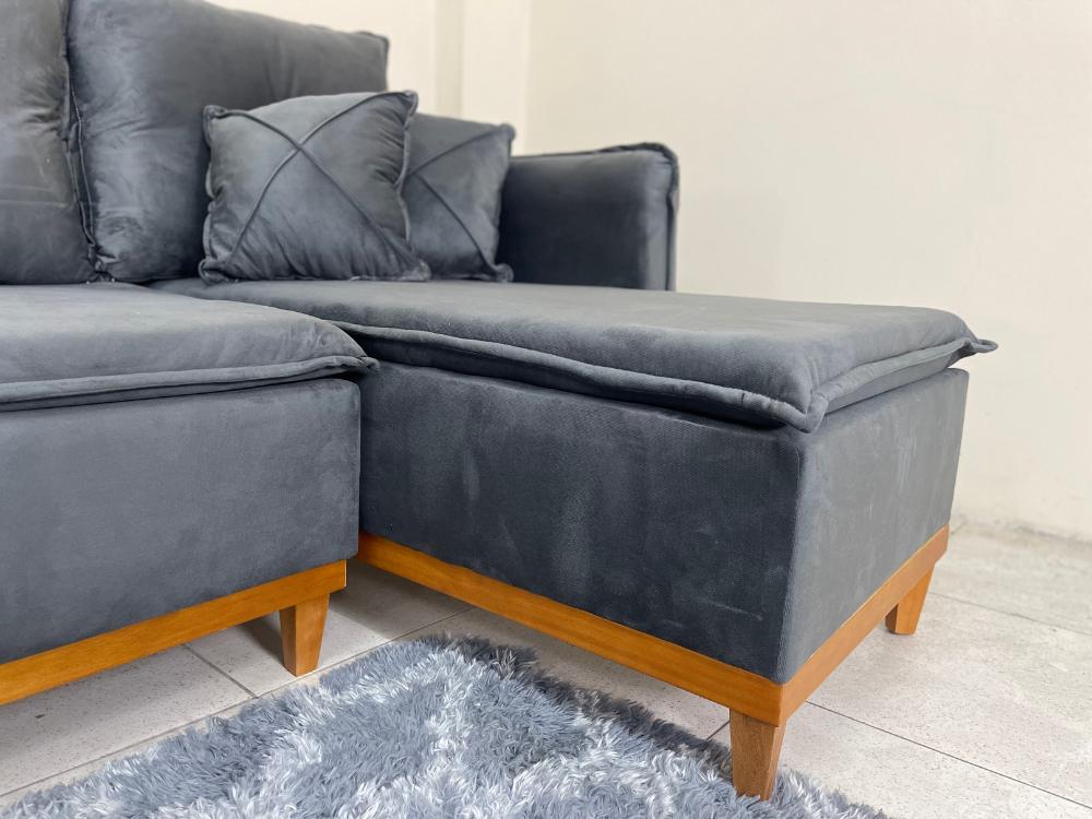 Sofá de Canto Orlando Cinza Veludo - Imagem 3