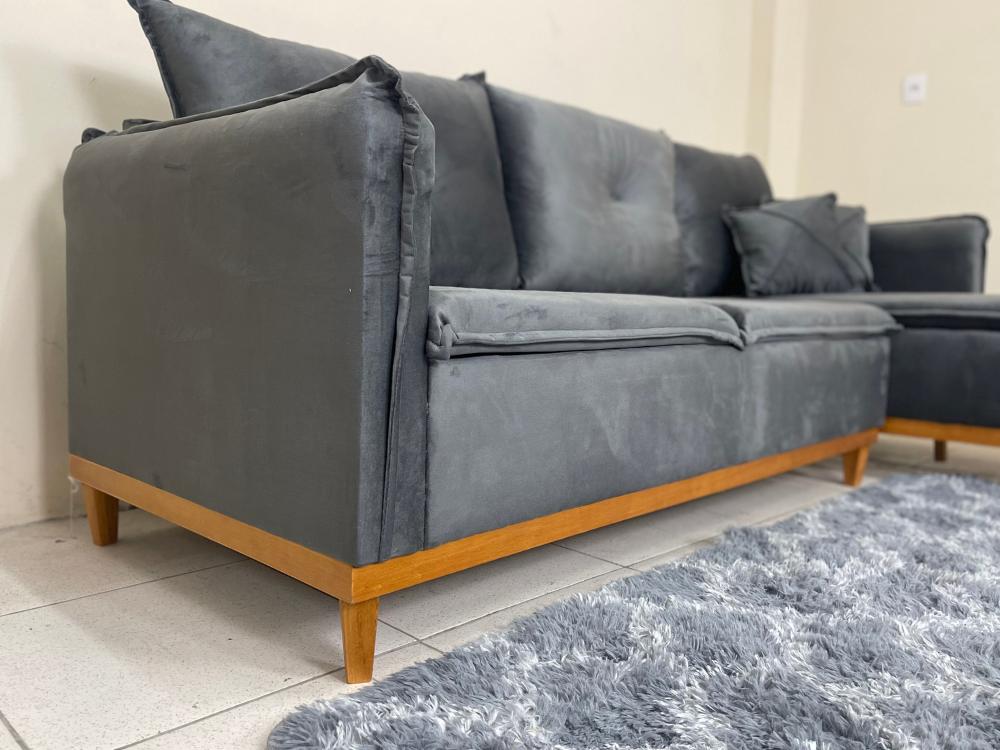 Sofá de Canto Orlando Cinza Veludo - Imagem 4