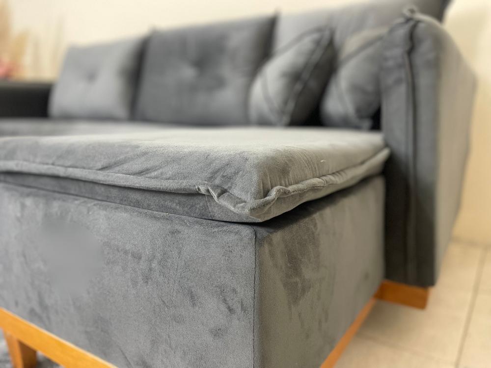 Sofá de Canto Orlando Cinza Veludo - Imagem 5