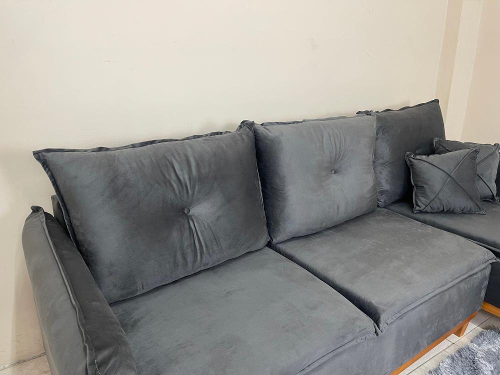 Sofá de Canto Orlando Cinza Veludo - Imagem 7