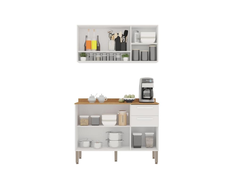 Combo Armário de Cozinha Aéreo 3 portas Reflecta 1.20m + Balcão 1.20m New Valência Branco - Imagem 2