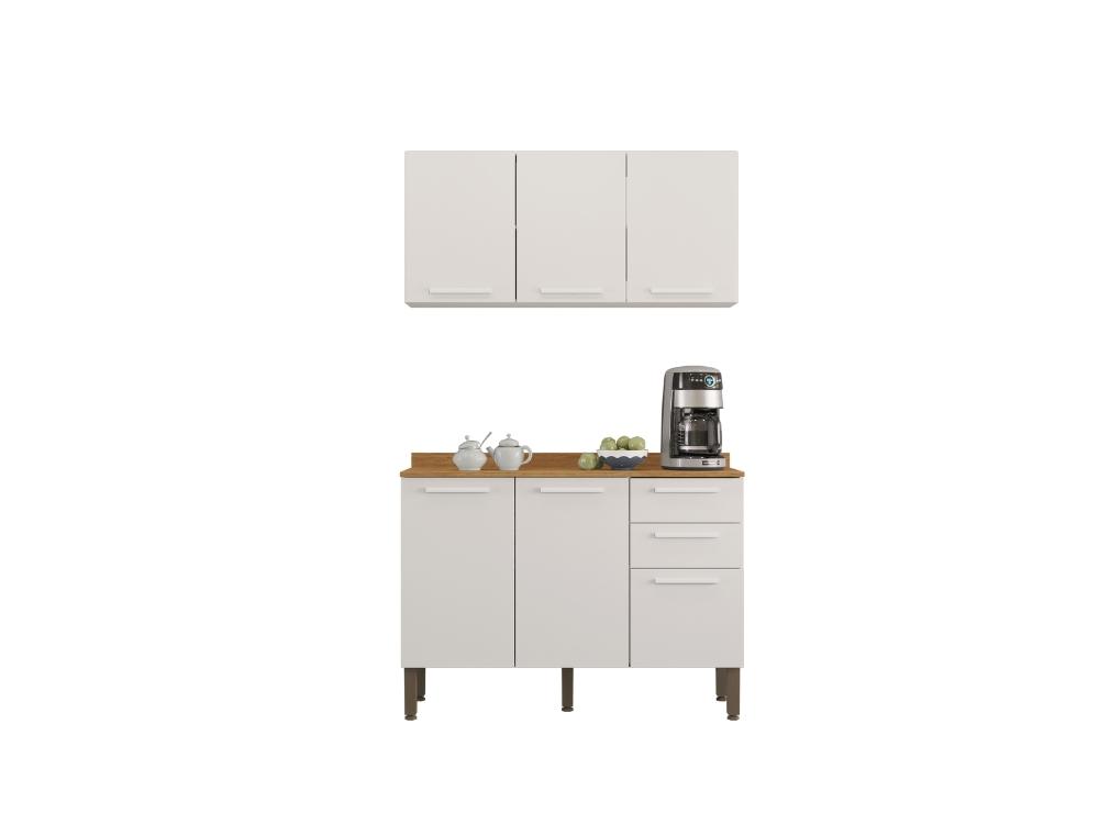 Combo Armário de Cozinha Aéreo 3 portas 1.20m + Balcão 1.20 New Valência Branco - Imagem 2