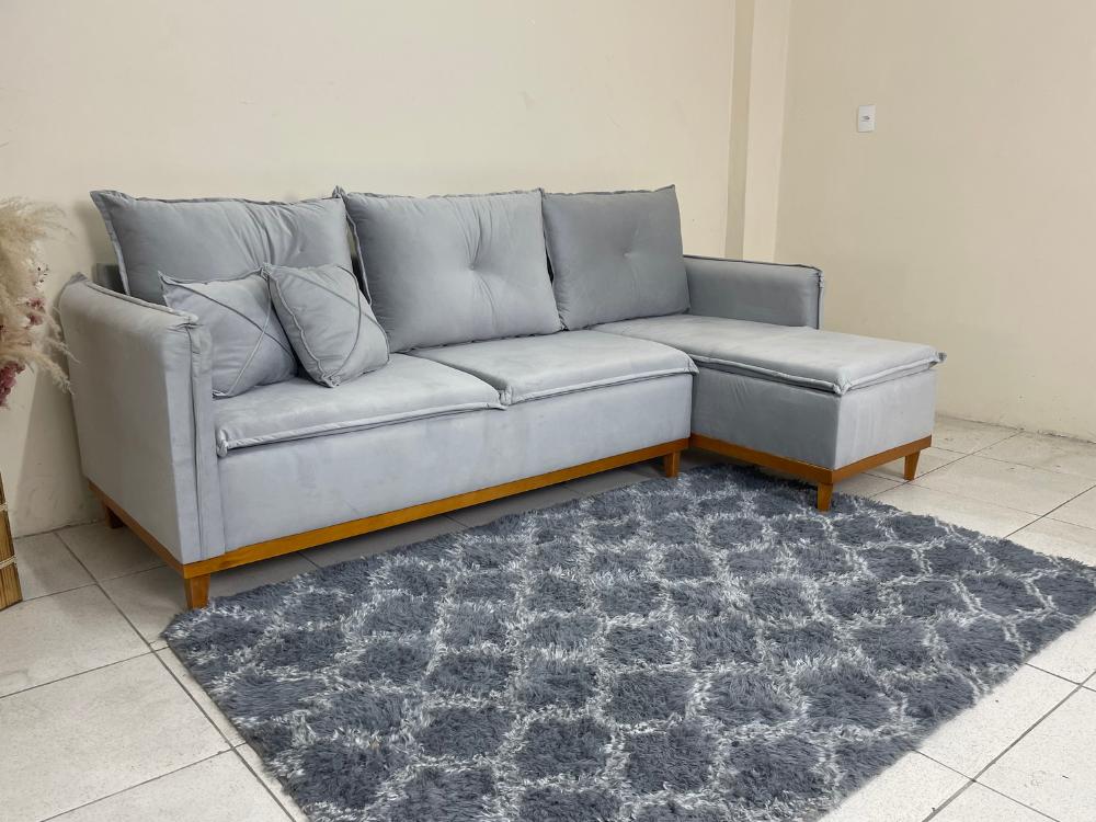 Sofá de Canto Orlando Prata Veludo