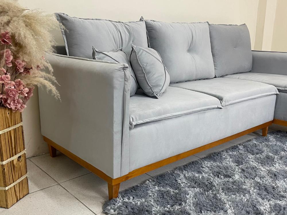 Sofá de Canto Orlando Prata Veludo - Imagem 6