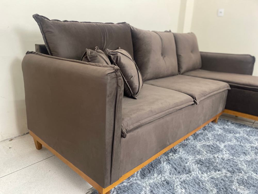 Sofá de Canto Orlando Marrom Veludo - Imagem 2