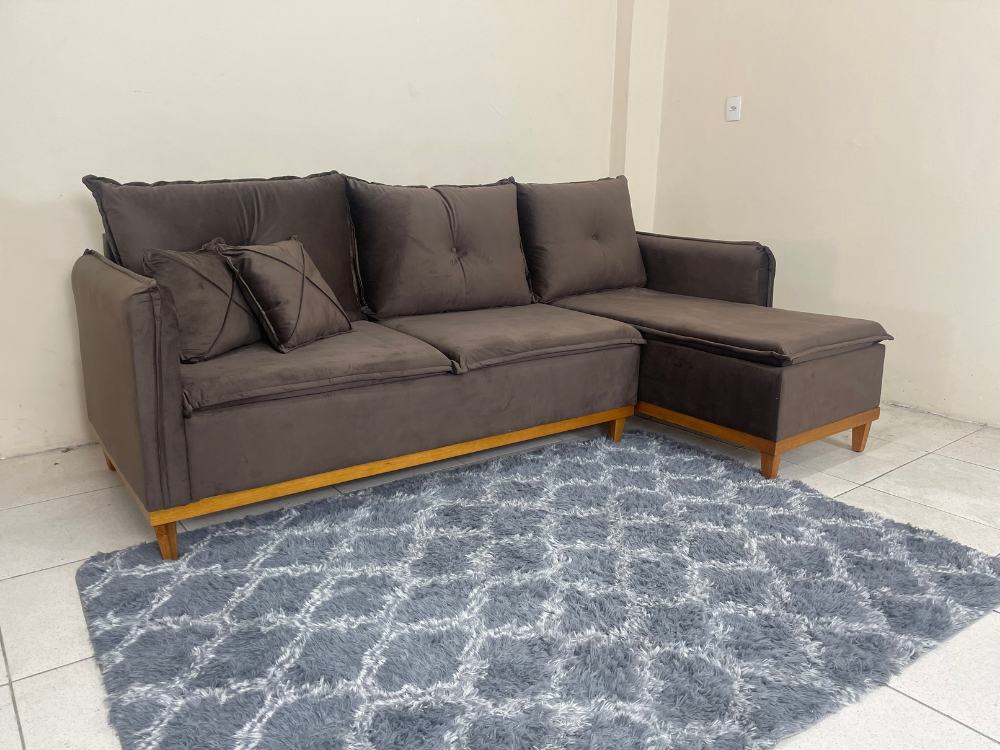 Sofá de Canto Orlando Marrom Veludo