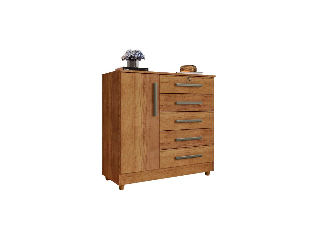 Cômoda Vitória 5 gavetas 1 porta Cedro - Imagem 2