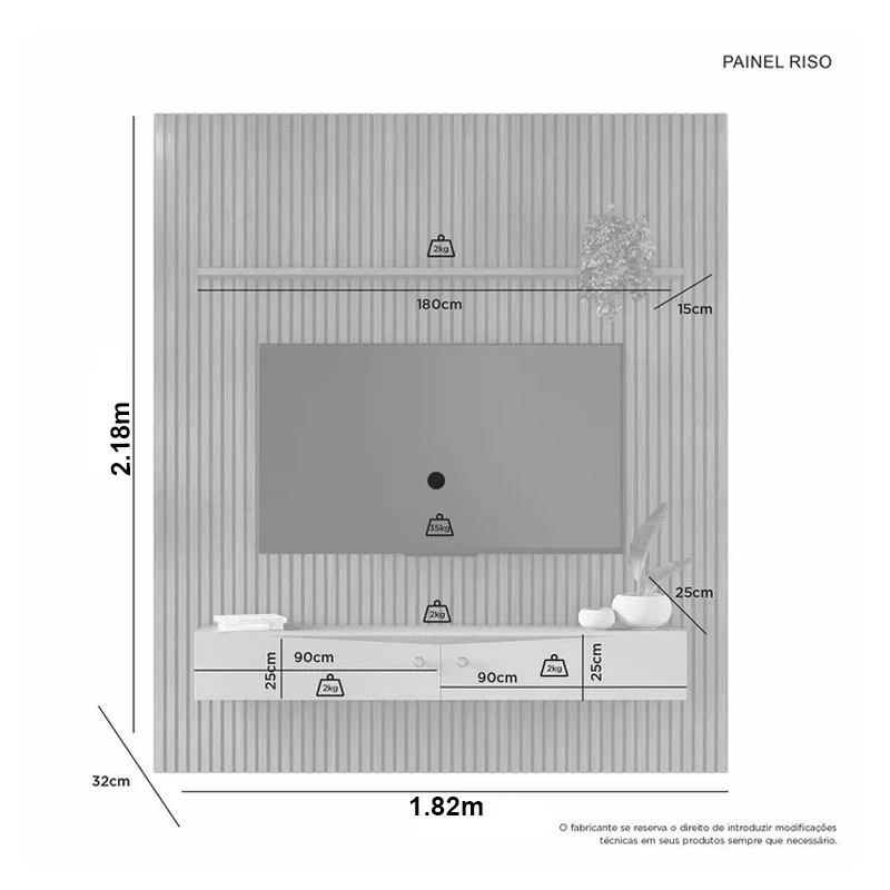 Painel Riso Ripado C/Nicho Larg. 1.82m Cinamomo/Off White JCM - Imagem 2