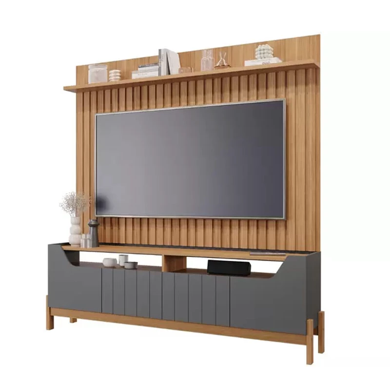 Rack Moema e Painel Speed Trend Ripado 100% MDF Grafite/Nature Permóbili - Imagem 3