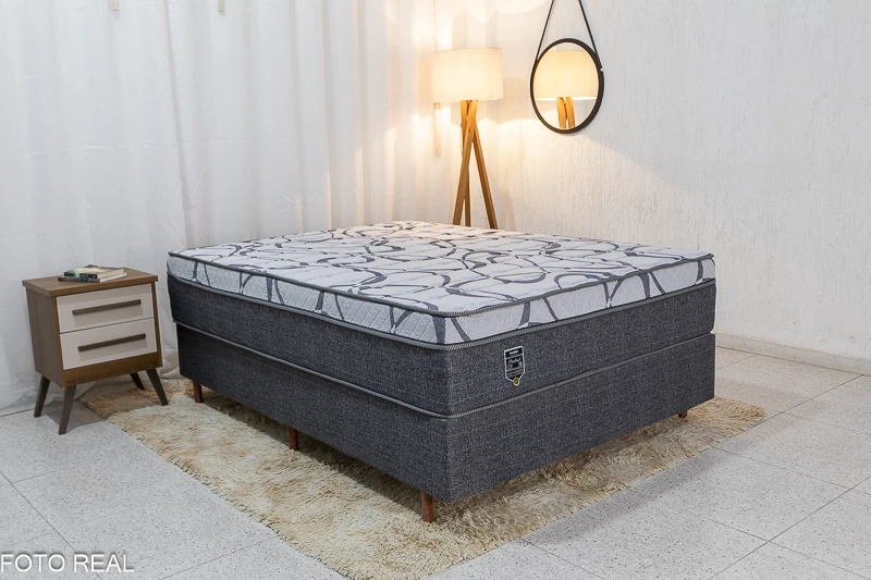 Box Madrid Cinza + Colchão Casal Madrid Euro Molas Ensacadas 138x188x70 Umaflex