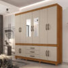 Roupeiro 10 Portas New Parma C/Espelho larg. 2.06m Cinamomo/Off White Com Pés Sallêto