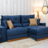 Sofá Retrátil Reclinável 2.30m Gran Bello Veludo Azul - D33 e Molas Ensacadas