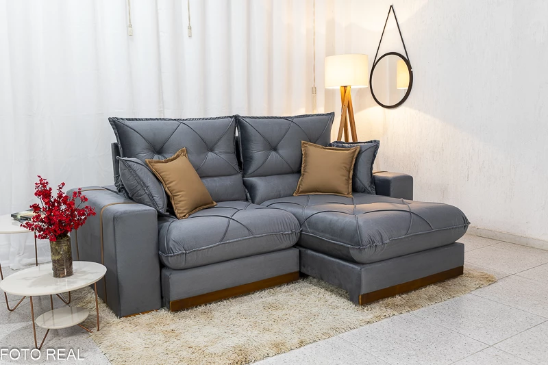 Sofá Retrátil Reclinável 2.30m Gran Bello Veludo Cinza - D33 e Molas Ensacadas