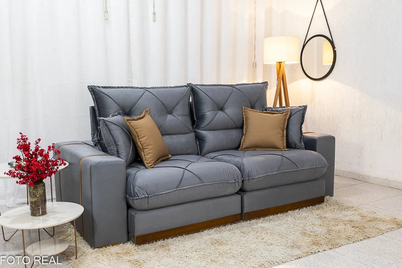 Sofá Retrátil Reclinável 2.30m Gran Bello Veludo Cinza - D33 e Molas Ensacadas - Imagem 8