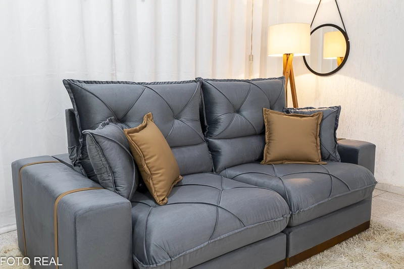 Sofá Retrátil Reclinável 2.30m Gran Bello Veludo Cinza - D33 e Molas Ensacadas - Imagem 3