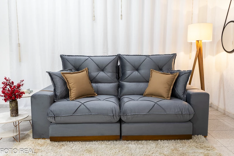 Sofá Retrátil Reclinável 2.30m Gran Bello Veludo Cinza - D33 e Molas Ensacadas - Imagem 5