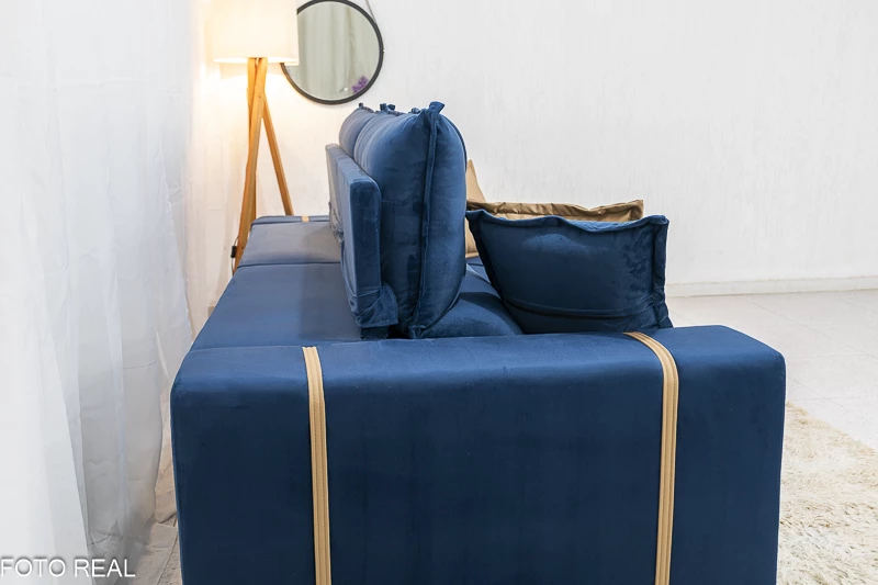 Sofá Retrátil Reclinável 2.50m Gran Bello Veludo Azul - D33 e Molas Ensacadas - Imagem 6