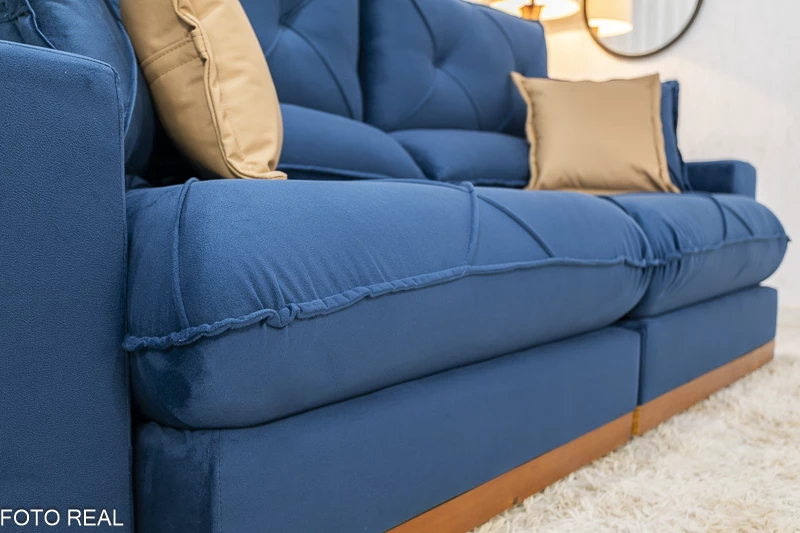Sofá Retrátil Reclinável 2.50m Gran Bello Veludo Azul - D33 e Molas Ensacadas - Imagem 8