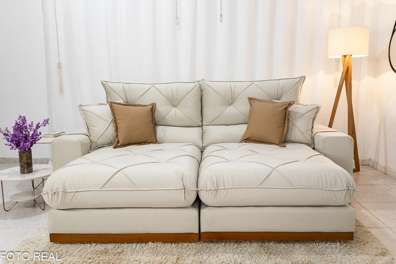 Sofá Retrátil Reclinável 2.50m Gran Bello Veludo Bege - D33 e Molas Ensacadas - Imagem 2