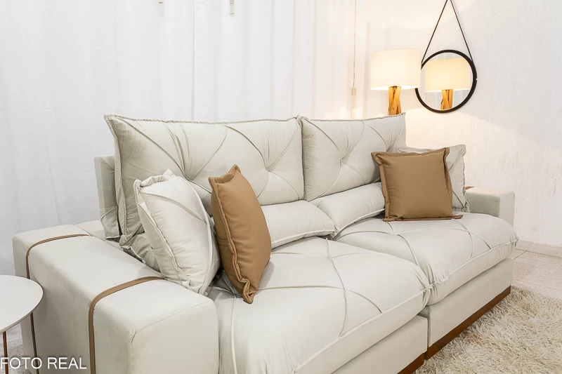 Sofá Retrátil Reclinável 2.50m Gran Bello Veludo Bege - D33 e Molas Ensacadas - Imagem 5