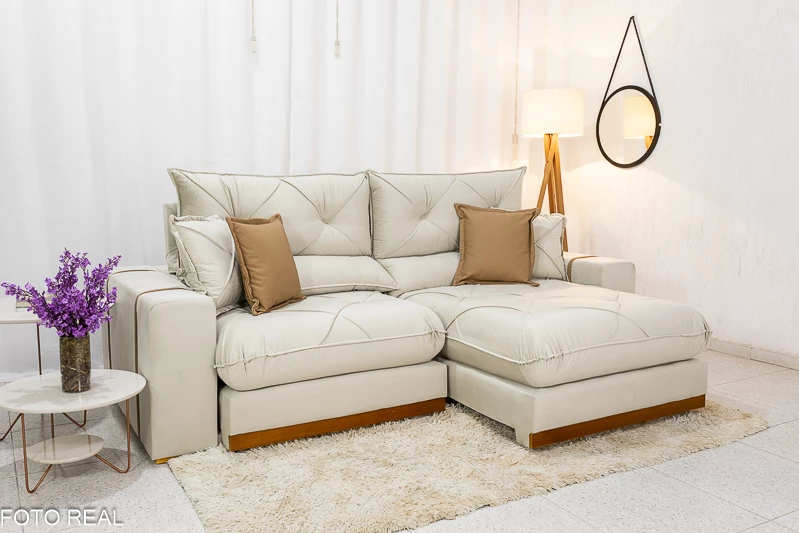 Sofá Retrátil Reclinável 2.50m Gran Bello Veludo Bege - D33 e Molas Ensacadas