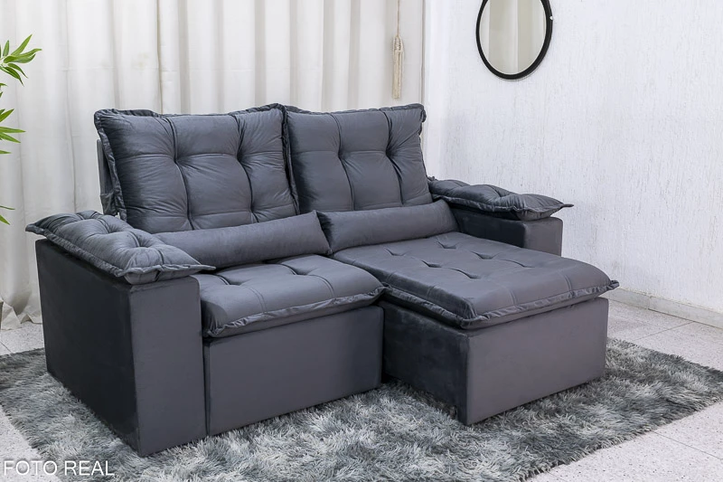Sofá Retrátil Reclinável 3 Lug. Grécia 2.00m Veludo Cinza