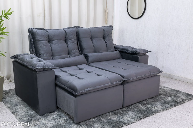 Sofá Retrátil Reclinável 3 Lug. Grécia 2.00m Veludo Cinza - Imagem 2