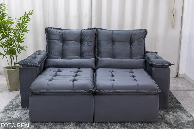 Sofá Retrátil Reclinável 3 Lug. Grécia 2.00m Veludo Cinza - Imagem 3