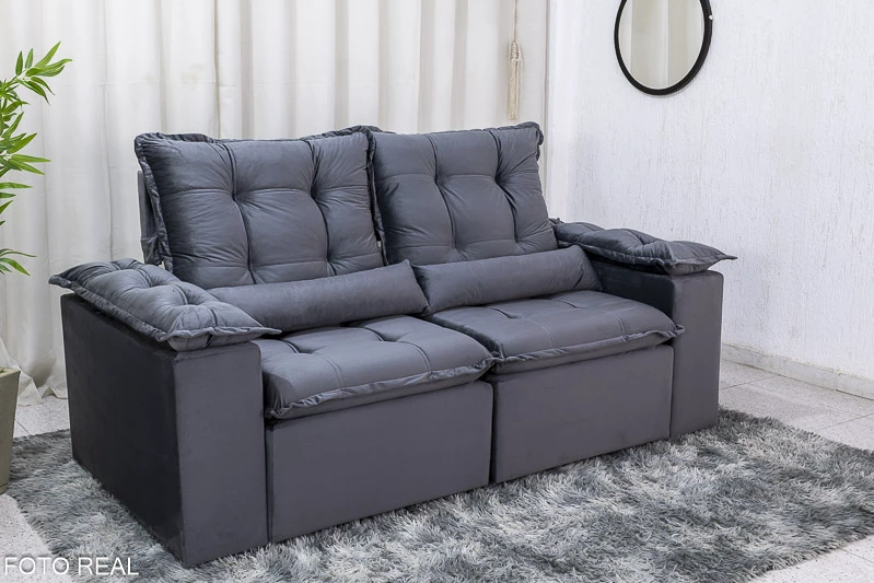 Sofá Retrátil Reclinável 3 Lug. Grécia 2.00m Veludo Cinza - Imagem 4