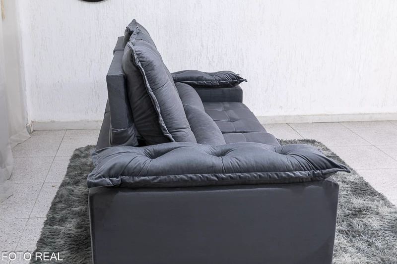 Sofá Retrátil Reclinável 3 Lug. Grécia 2.00m Veludo Cinza - Imagem 7