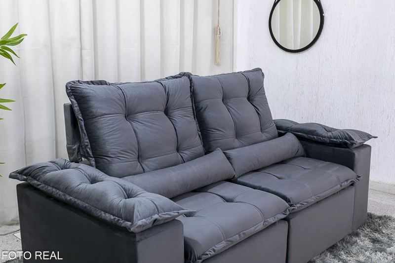 Sofá Retrátil Reclinável 3 Lug. Grécia 2.00m Veludo Cinza - Imagem 8