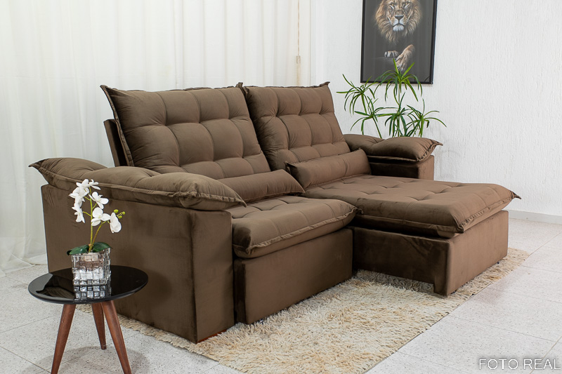 Sofá Retrátil Reclinável 2.30m Emanuelly Veludo Marrom - D28 Soft - Imagem 2