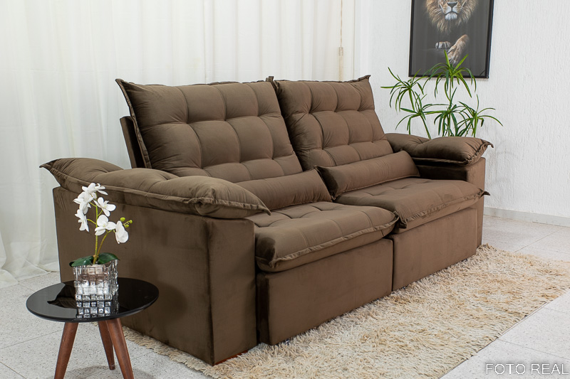 Sofá Retrátil Reclinável 2.30m Emanuelly Veludo Marrom - D28 Soft - Imagem 3