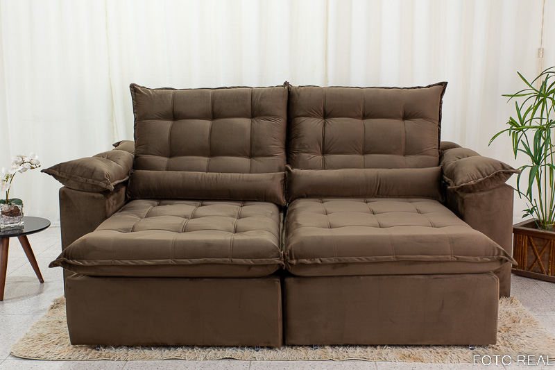 Sofá Retrátil Reclinável 2.30m Emanuelly Veludo Marrom - D28 Soft - Imagem 4