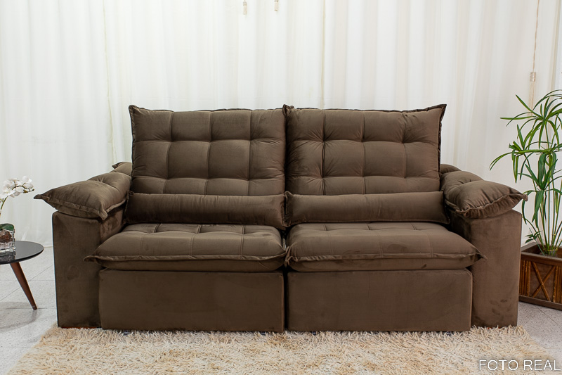 Sofá Retrátil Reclinável 2.30m Emanuelly Veludo Marrom - D28 Soft - Imagem 5