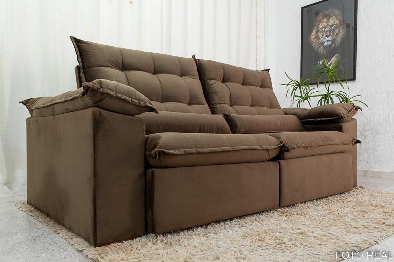 Sofá Retrátil Reclinável 2.30m Emanuelly Veludo Marrom - D28 Soft - Imagem 6