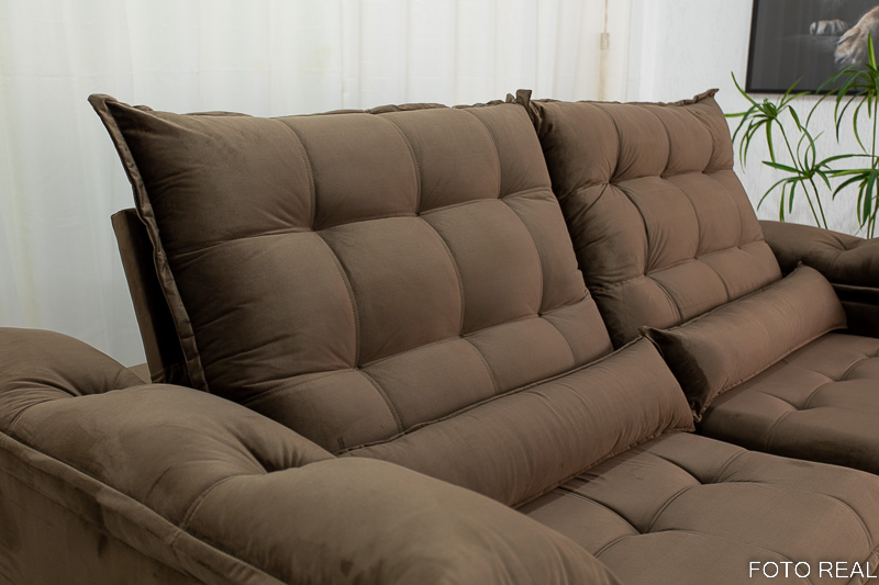 Sofá Retrátil Reclinável 2.30m Emanuelly Veludo Marrom - D28 Soft - Imagem 7