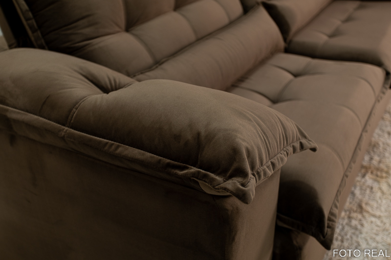 Sofá Retrátil Reclinável 2.30m Emanuelly Veludo Marrom - D28 Soft - Imagem 8
